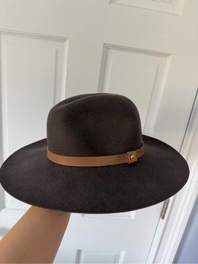 rag & bone Chocolate Brown Wide Brim Hat with Tan Band